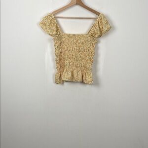 MMCMM Y2K Babydoll Floral Ruffle Sleeve Pullover Women's M Stretch Smocked Top